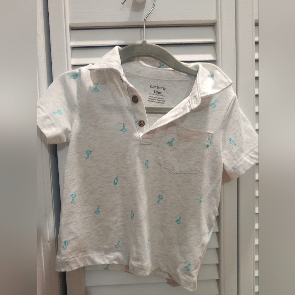 Carter's White and Blue Palm Tree Kids Polo Shirt / 12-18 Months